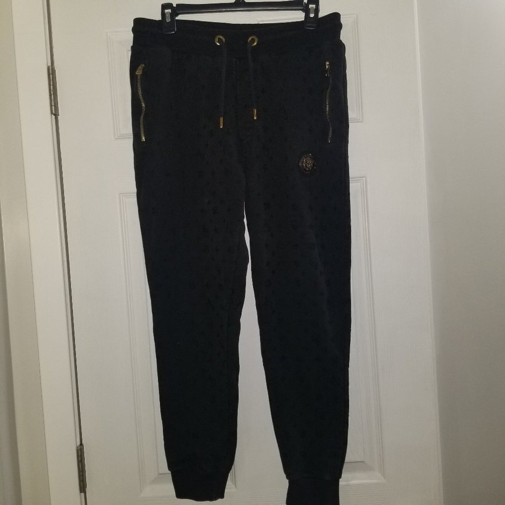 Black and gold Avenue George V Paris sweatpant jogger w/ lion emblem size Large